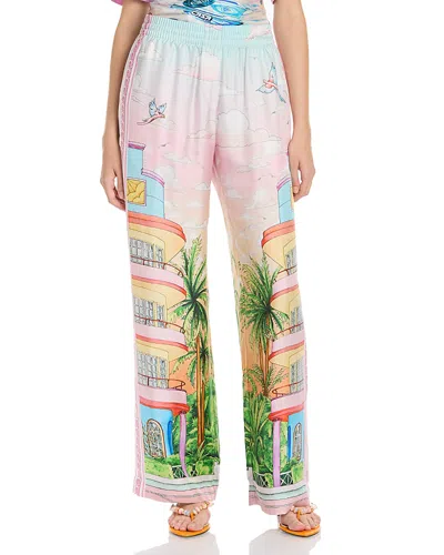 Casablanca Silk Smocked Waist Trousers In Animal Print