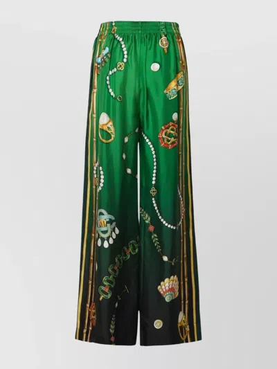 Casablanca Silk Trousers Featuring Printed Design In Green
