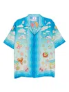 Casablanca Blue Kawaii Motif Short Sleeve Silk Twill Shirt In Blue