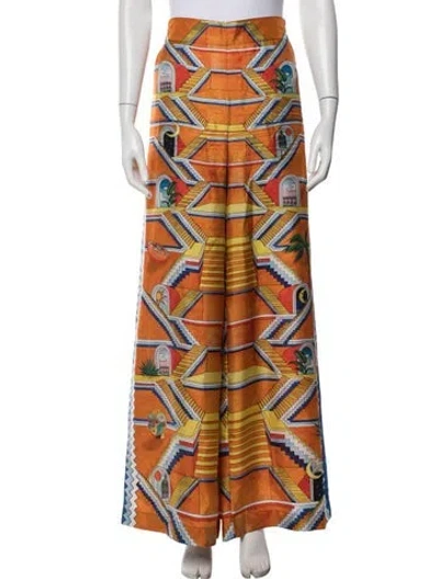 Pre-owned Casablanca Silk Wide Leg Pants In Orange