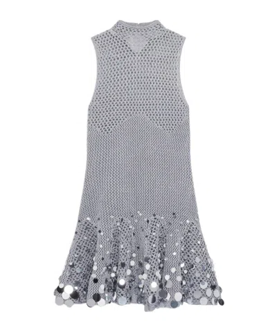Casablanca Silver Crochet Mirror Mini Dress In Gray