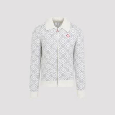 CASABLANCA SILVER MONOGRAM ZIP UP SWEATSHIRT