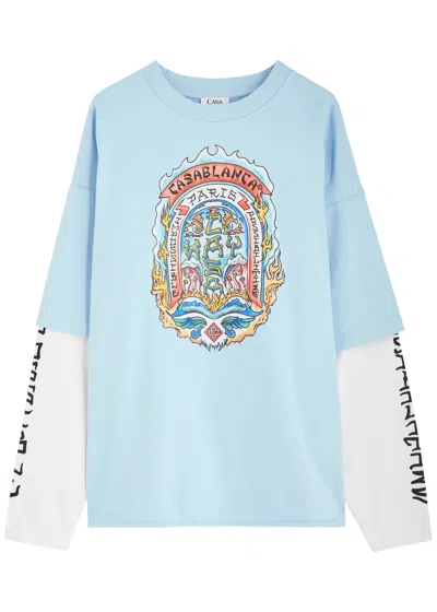 Casablanca Skate Layered Cotton Top In Blue