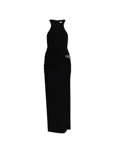 Casablanca Draped Halter Maxi Dress High Slit In Black
