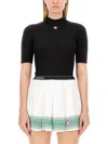 Casablanca Womens Black Brand-patch Ribbed Cotton-blend Top In Black