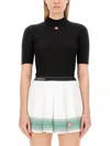 Casablanca Womens Black Brand-patch Ribbed Cotton-blend Top In Black