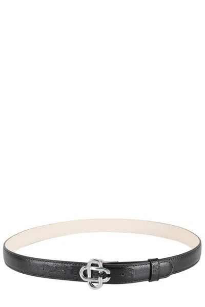 Casablanca Slim Leather Belt With Interlocking Double-c Buckle In Black