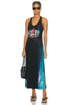 Casablanca Floral Print Midi Dress With Tie Detail In Black