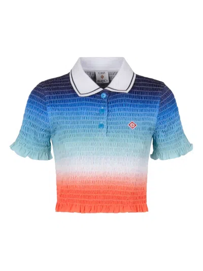 Casablanca Womens Gradient Shirred Cotton-poplin Polo Shirt In Multi