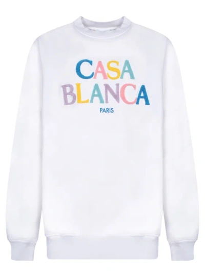 Casablanca White Cotton Sweatshirt With Multicolored Embroidered Front Logo