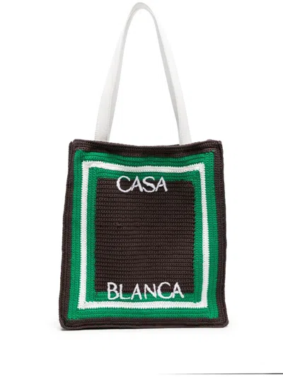 Casablanca Sophisticated Logo-embroidered Crochet Tote Handbag For Women In Multi