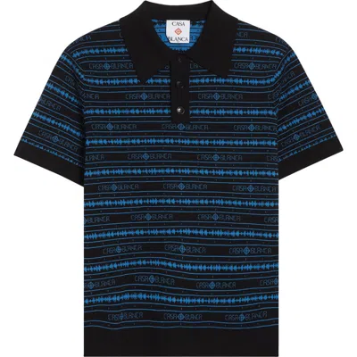 Casablanca Sound Wave Logo Jacquard Wool Polo In Blue