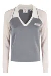 Casablanca Color-block Merino Polo Shirt With Classic Collar And Logo Patch In Gray