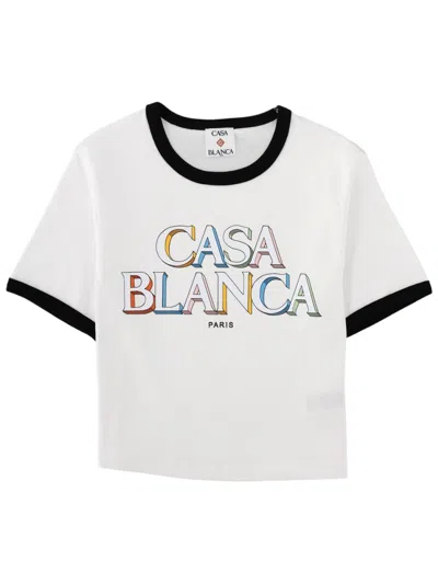 Casablanca Stacked Logo Cropped Baby Fit Cotton T-shirt In White