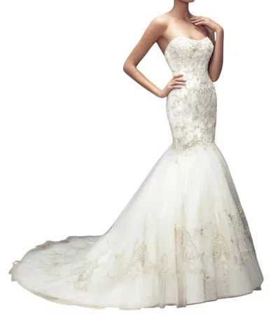 Casablanca Strapless Fit And Flare Shaped Gown In Ivory/ivory/silver In White