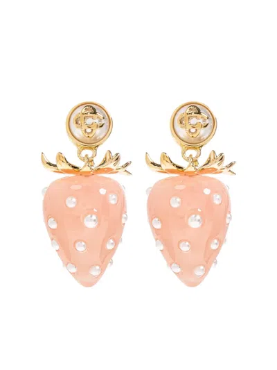 Casablanca Strawberry-motif Pearl Earrings In Pink