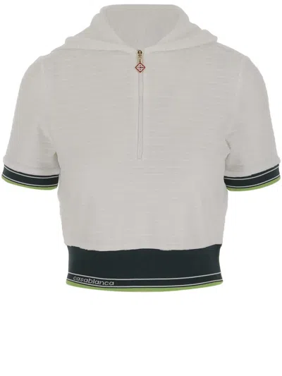 Casablanca Hooded Short Top Striped Trim In White