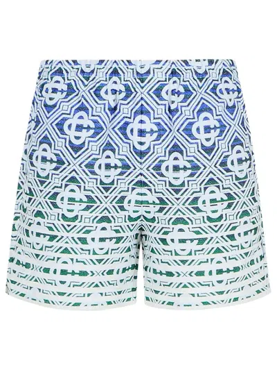 Casablanca Cotton Blend Bermuda Shorts With Geometric Pattern In Blue