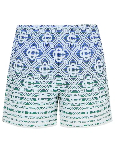 Casablanca Cotton Blend Bermuda Shorts With Geometric Pattern In Blue