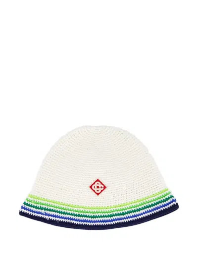 Casablanca Stripe Crochet Beanie Hat In White