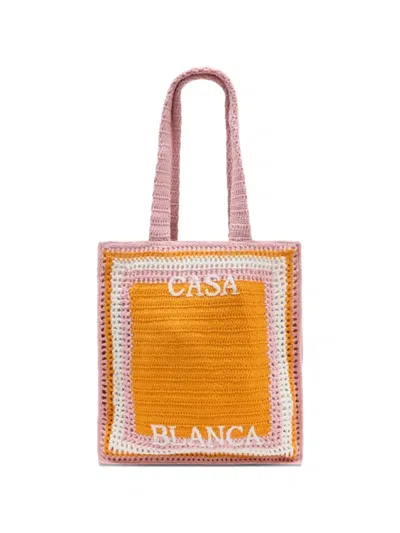 Casablanca Stripe Crochet Tote Bag In Orange