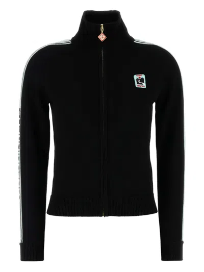 CASABLANCA STRIPE-DETAIL ZIP-UP CARDIGAN