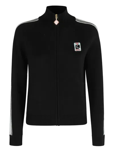 Casablanca Wool Cardigan With High Collar And Stripes In Black