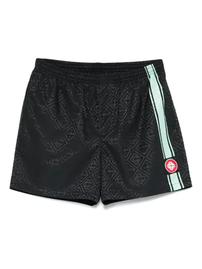 Casablanca Patterned Shorts With Elastic Waistband And Side Stripe In Black