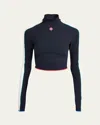 Casablanca Stripe Long-sleeve Cropped Activewear Top In Black