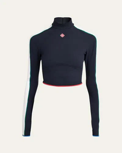 Casablanca Stripe Long-sleeve Cropped Activewear Top In Black