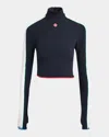 Casablanca Stripe Long-sleeve Cropped Activewear Top In Black
