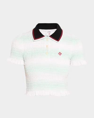 CASABLANCA STRIPE SHIRRED CROP POLO SHIRT