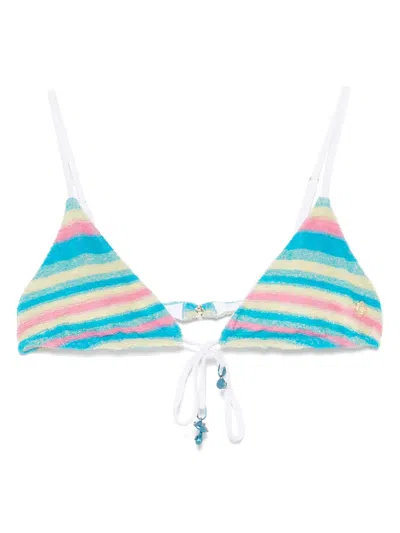 Casablanca Stripe Towelling Bikini Top In Blue