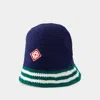 Casablanca Navy Stripe Crochet Bucket Hat