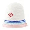 Casablanca White Stripe Crochet Bucket Hat In White