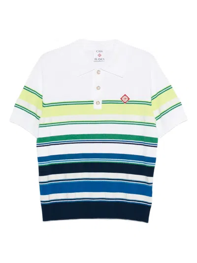 Casablanca Striped Button-front Short-sleeve T-shirt With Ribbed Hem In Multi