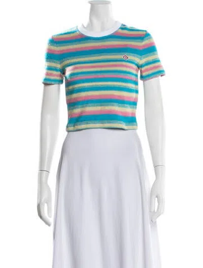 Pre-owned Casablanca Striped Crew Neck Crop Top W/ Tags In Blue