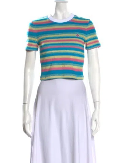 Pre-owned Casablanca Striped Crew Neck Crop Top W/ Tags In White