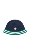 Casablanca Diamond Logo Stripe Cotton Crochet Bucket Hat In Blue