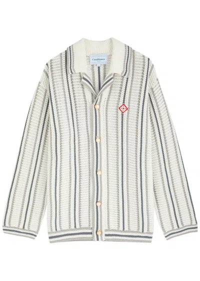 Casablanca Crochet Textured Cardigan In Greywhite