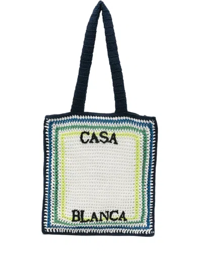 Casablanca Striped Crochet Tote Bag In White