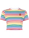 Casablanca Crew Neck Striped Pattern Cropped Length In Weiss