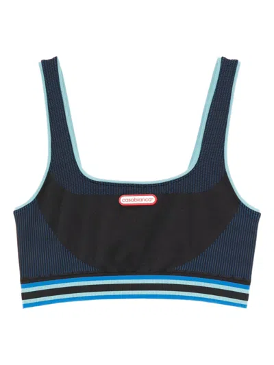 Casablanca Striped-detail Logo-patch Sports Bra In Blue