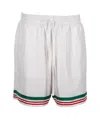 CASABLANCA STRIPED HEM DRAWSRING SHORTS IN WHITE SILK