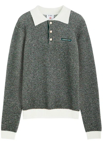 Casablanca Striped-intarsia Cotton-knit Polo Jumper In Multicoloured 1