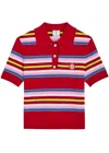 Casablanca Striped Cropped Polo With Ribbed Hem In Red