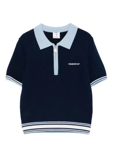 Casablanca Women Striped Knit Top With Front Zip In Blue
