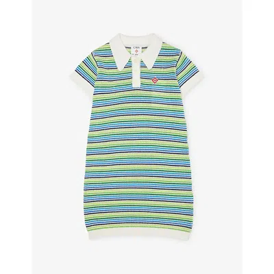 Casablanca Kids' Striped Polo Dress In Green