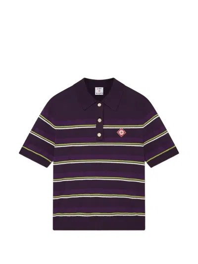 Casablanca Striped Logo-patch Polo Shirt In Blue