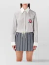 Casablanca Cropped Long-sleeved Striped Shirt With Floral Embroidery In Multi